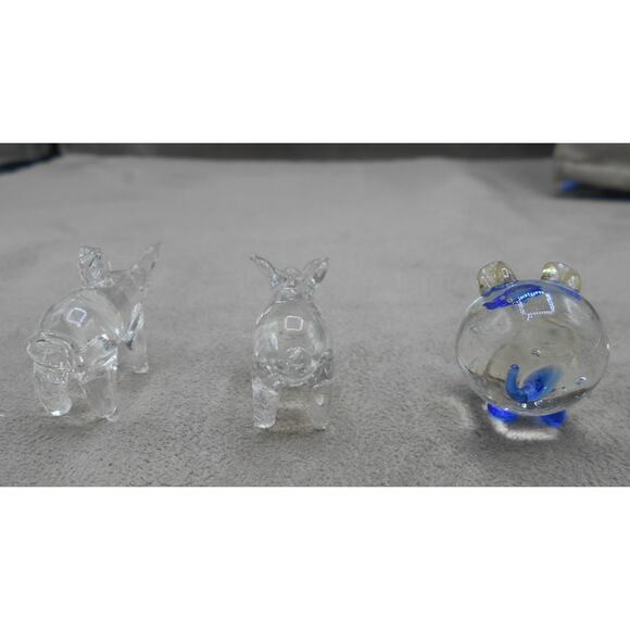 Three Miniature Clear Glass Pig Figurines Art Glass/Ornaments Lot of 3 - Picture 5 of 9